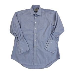 Harvie & Hudson Shirt Mens 16R Blue White Gingham Jermyn St Classic French Cuff